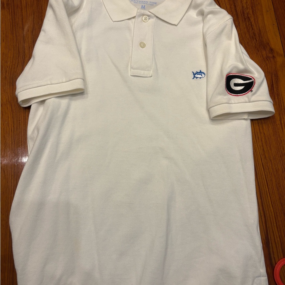 Southern Tide White Polo  UGA Accents